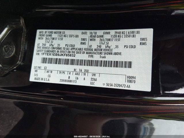 Ford F-150 Xl 2018 1FTEX1EB9JKF85832 Image 9