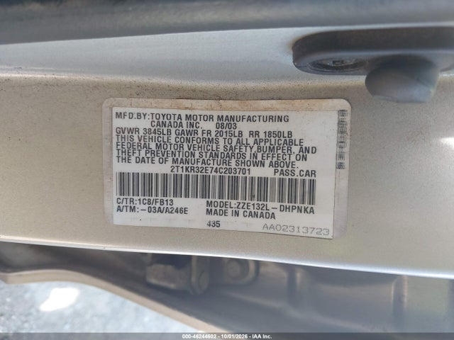 2004 Toyota Matrix Xr მანქანა იყიდება აუქციონზე, vin: 2T1KR32E74C203701, აუქციონის ნომერი: 46244602