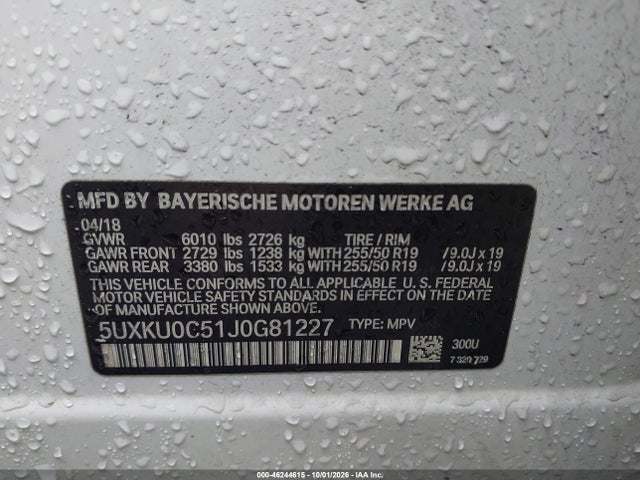 46244615 :رقم المزاد ، 5UXKU0C51J0G81227 vin ، 2018 Bmw X6 Sdrive35i مزاد بيع