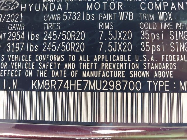 2021 Hyundai Palisade Calligraphy მანქანა იყიდება აუქციონზე, vin: KM8R74HE7MU298700, აუქციონის ნომერი: 46244630
