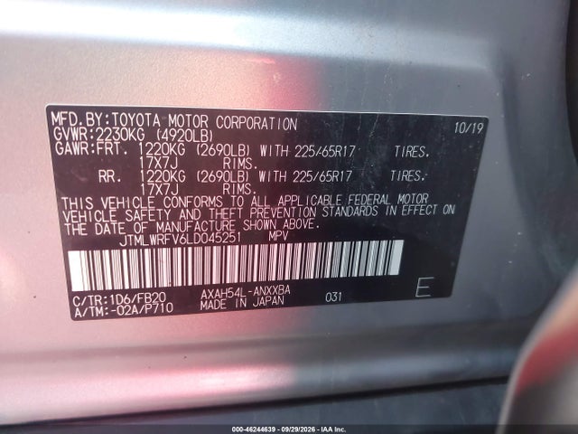 46244639 :رقم المزاد ، JTMLWRFV6LD045251 vin ، 2020 Toyota Rav4 Hybrid Le مزاد بيع
