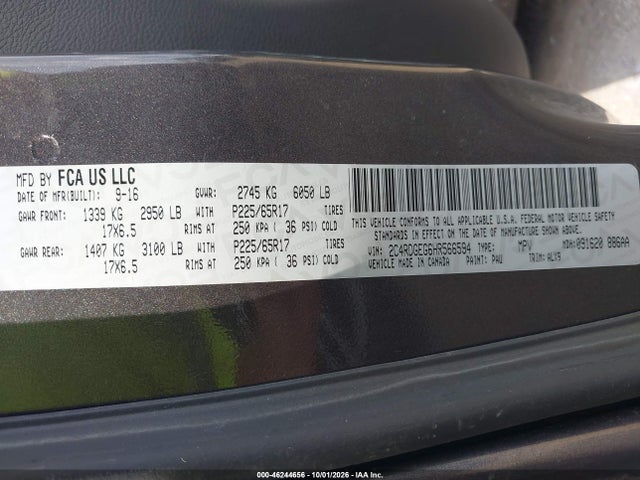 Продаж на аукціоні авто 2017 Dodge Grand Caravan Gt, vin: 2C4RDGEG6HR566594, номер лоту: 46244656