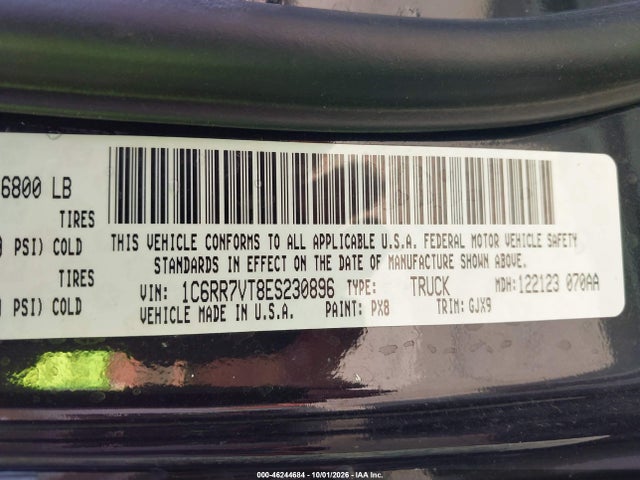 2014 Ram 1500 Laramie მანქანა იყიდება აუქციონზე, vin: 1C6RR7VT8ES230896, აუქციონის ნომერი: 46244684