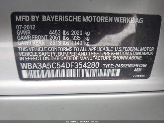 Aukcja sprzedaży 2013 Bmw 328i, vin: WBA3A5C54DF354280, numer aukcji: 46244720