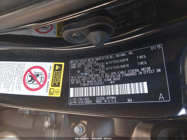 Aukcja sprzedaży 2015 Toyota Highlander Xle V6, vin: 5TDKKRFH5FS065047, numer aukcji: 46244851