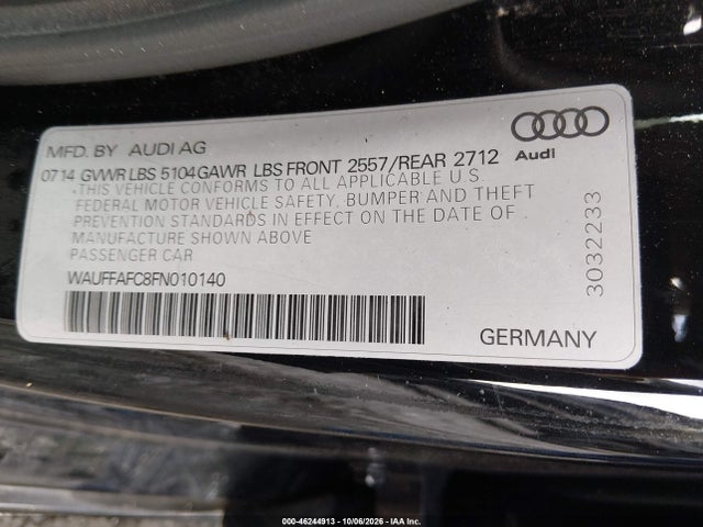 46244913 :رقم المزاد ، WAUFFAFC8FN010140 vin ، 2015 Audi A6 2.0t Premium مزاد بيع