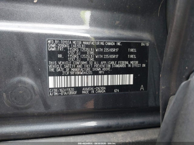 Продажа на аукционе авто 2019 Toyota Rav4 Le, vin: 2T3F1RFV8KW046205, номер лота: 46244935