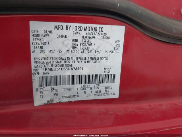 Продаж на аукціоні авто 2008 Ford Explorer Sport Trac Xlt, vin: 1FMEU51E68UA78591, номер лоту: 46244960