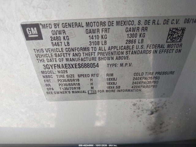 Продаж на аукціоні авто 2014 Cadillac Srx Standard, vin: 3GYFNAE3XES688054, номер лоту: 46244968