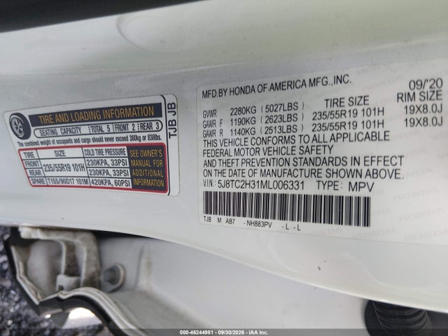 Продаж на аукціоні авто 2021 Acura Rdx Standard, vin: 5J8TC2H31ML006331, номер лоту: 46244981