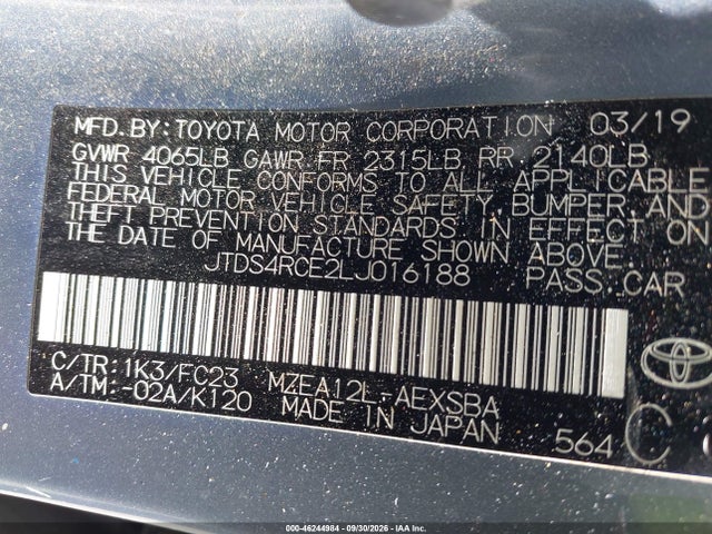 Aukcja sprzedaży 2020 Toyota Corolla Se, vin: JTDS4RCE2LJ016188, numer aukcji: 46244984