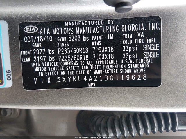 Продаж на аукціоні авто 2011 Kia Sorento Ex V6, vin: 5XYKU4A21BG119628, номер лоту: 46244994