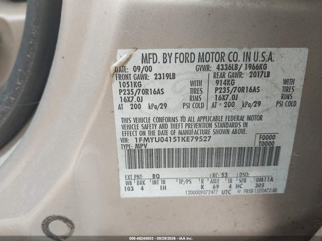 2001 Ford Escape Xlt მანქანა იყიდება აუქციონზე, vin: 1FMYU04151KE79527, აუქციონის ნომერი: 46245003
