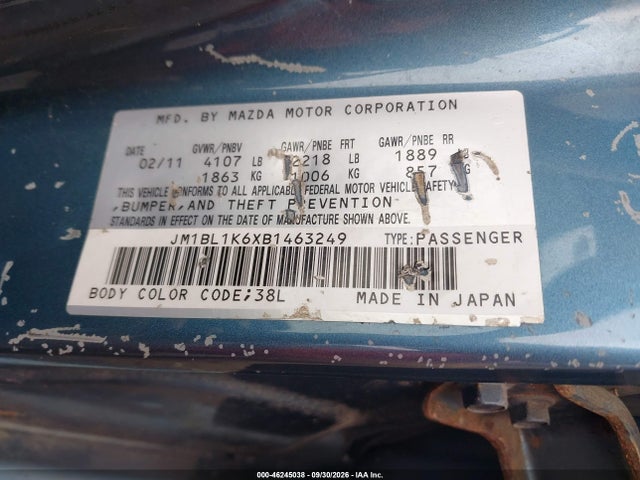 Aukcja sprzedaży 2011 Mazda Mazda3 S Sport, vin: JM1BL1K6XB1463249, numer aukcji: 46245038