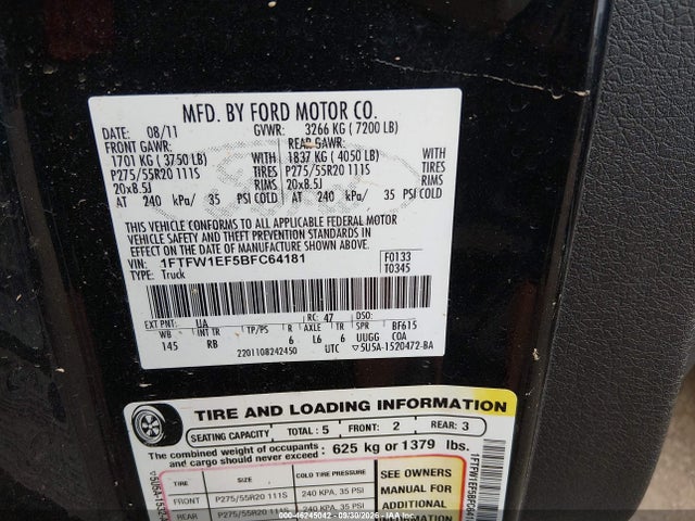 Продаж на аукціоні авто 2011 Ford F-150 Fx4, vin: 1FTFW1EF5BFC64181, номер лоту: 46245042