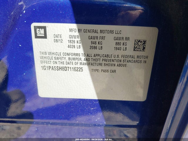 Продаж на аукціоні авто 2013 Chevrolet Cruze Ls Auto, vin: 1G1PA5SH8D7116225, номер лоту: 46245094