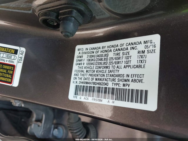 Aukcja sprzedaży 2016 Honda Cr-v Ex-l, vin: 2HKRM4H78GH662040, numer aukcji: 46245106