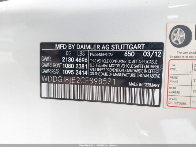 Продажа на аукционе авто 2012 Mercedes-benz C 350 Sport 4matic, vin: WDDGJ8JB2CF898571, номер лота: 46245112