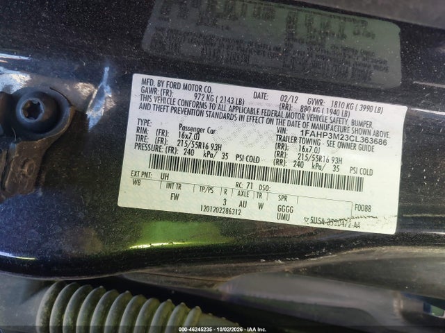 Aukcja sprzedaży 2012 Ford Focus Sel, vin: 1FAHP3M23CL363686, numer aukcji: 46245235
