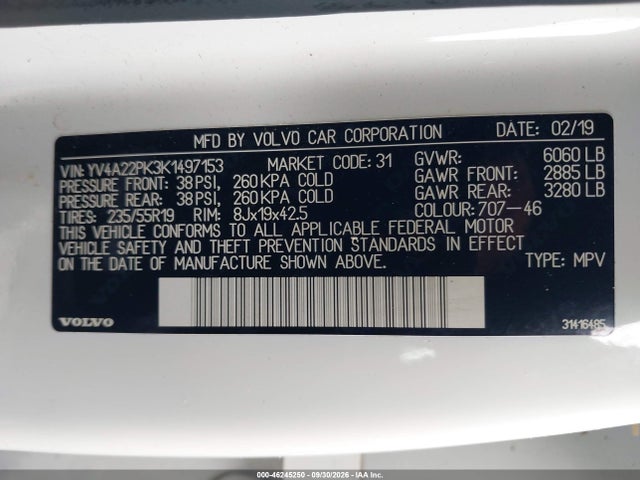 Продаж на аукціоні авто 2019 Volvo Xc90 T6 Momentum, vin: YV4A22PK3K1497153, номер лоту: 46245250
