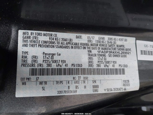 Продаж на аукціоні авто 2017 Ford Focus Electric, vin: 1FADP3R4XHL269921, номер лоту: 46245271