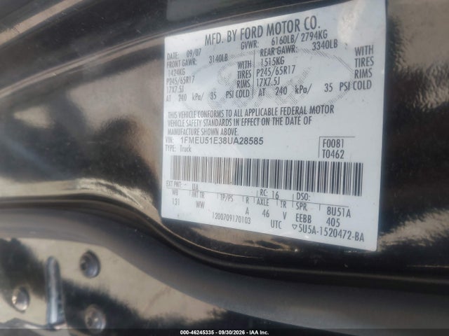 46245335 :رقم المزاد ، 1FMEU51E38UA28585 vin ، 2008 Ford Explorer Sport Trac Xlt مزاد بيع