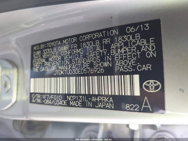 Продаж на аукціоні авто 2014 Toyota Yaris Le (tmc/cbu Plant), vin: JTDKTUD30ED576926, номер лоту: 46245353
