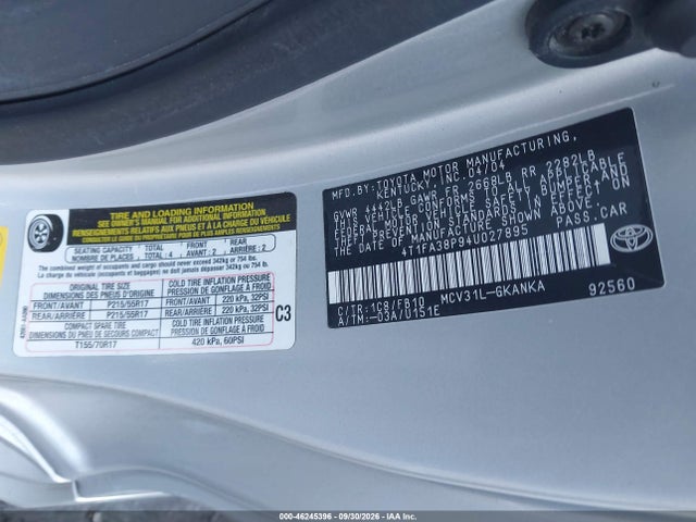 46245396 :رقم المزاد ، 4T1FA38P94U027895 vin ، 2004 Toyota Camry Solara Se مزاد بيع