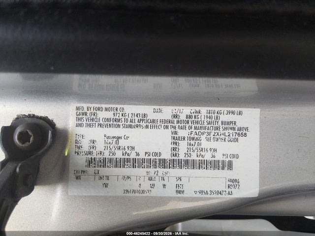 46245422 :رقم المزاد ، 1FADP3F2XHL217658 vin ، 2017 Ford Focus Se مزاد بيع
