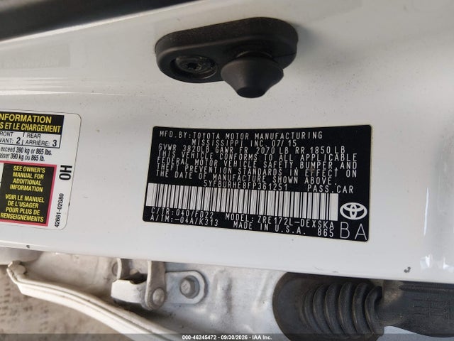 Aukcja sprzedaży 2015 Toyota Corolla S Plus, vin: 5YFBURHE8FP361251, numer aukcji: 46245472