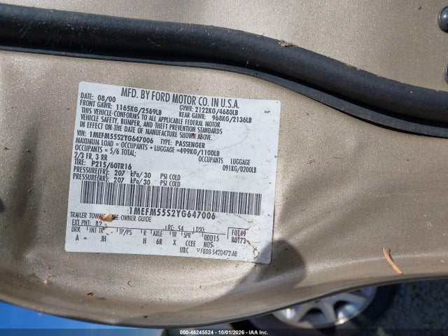 Продажа на аукционе авто 2000 Mercury Sable Ls Premium, vin: 1MEFM55S2YG647006, номер лота: 46245524