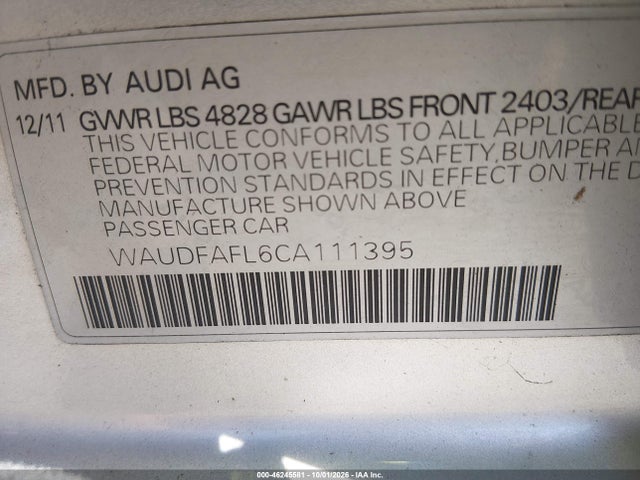 Aukcja sprzedaży 2012 Audi A4 2.0t Premium, vin: WAUDFAFL6CA111395, numer aukcji: 46245581