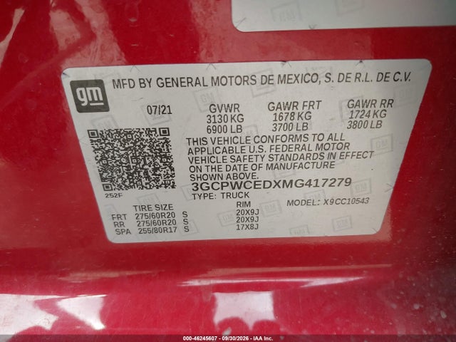 Aukcja sprzedaży 2021 Chevrolet Silverado 1500 2wd  Short Bed Lt, vin: 3GCPWCEDXMG417279, numer aukcji: 46245607