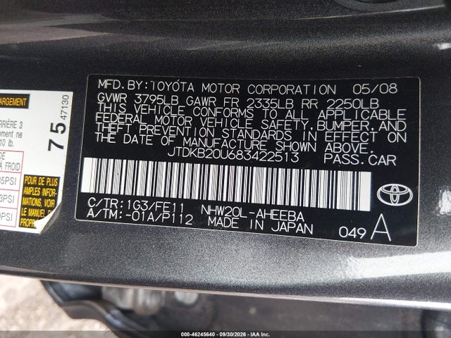 Продаж на аукціоні авто 2008 Toyota Prius, vin: JTDKB20U683422513, номер лоту: 46245640
