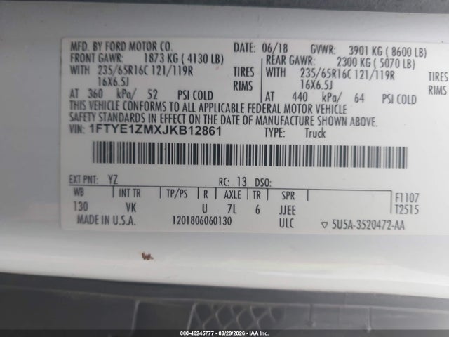 Продаж на аукціоні авто 2018 Ford Transit-150, vin: 1FTYE1ZMXJKB12861, номер лоту: 46245777