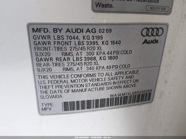 Продаж на аукціоні авто 2009 Audi Q7 3.0 Tdi, vin: WA1AM74L69D035289, номер лоту: 46245805