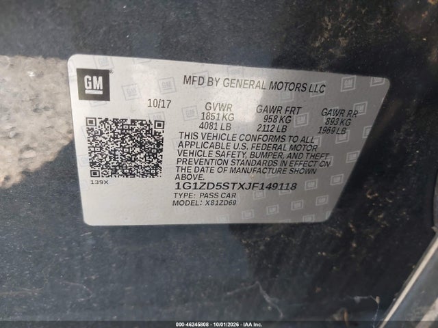 46245808 :رقم المزاد ، 1G1ZD5STXJF149118 vin ، 2018 Chevrolet Malibu Lt مزاد بيع