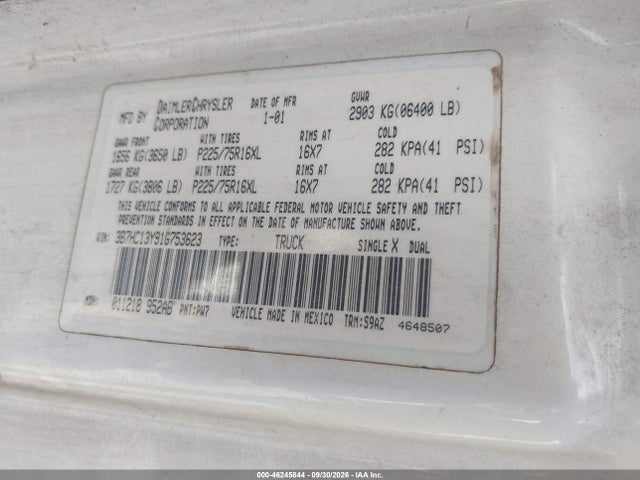Aukcja sprzedaży 2001 Dodge Ram 1500 St, vin: 3B7HC13Y91G753623, numer aukcji: 46245844