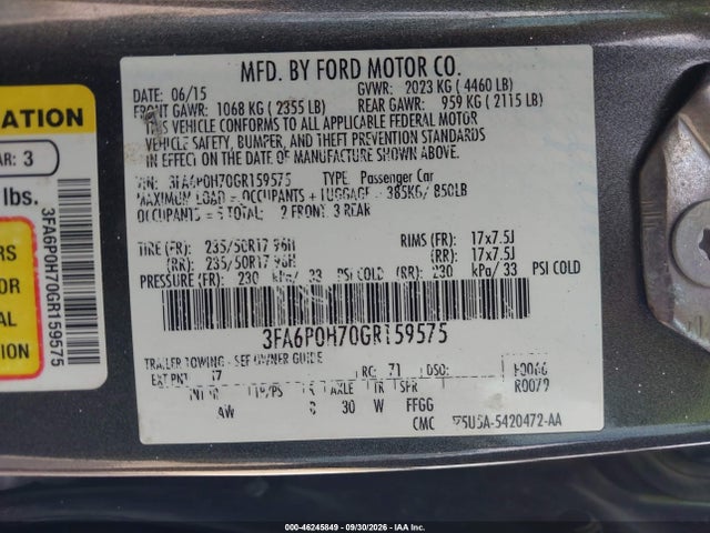 46245849 :رقم المزاد ، 3FA6P0H70GR159575 vin ، 2016 Ford Fusion Se مزاد بيع