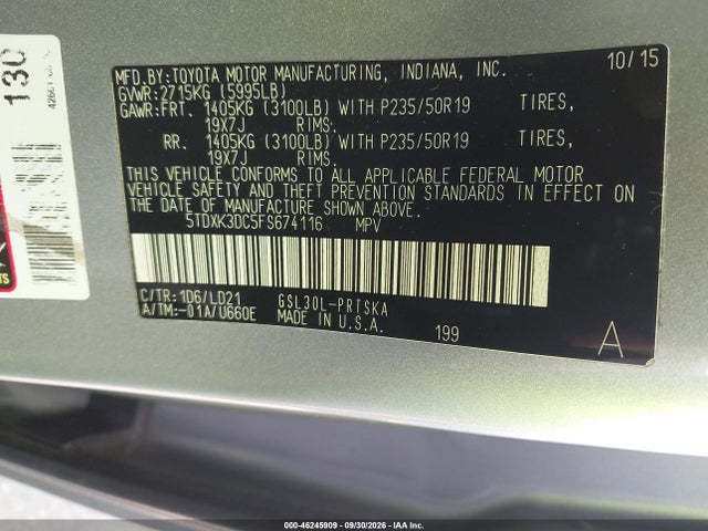 Aukcja sprzedaży 2015 Toyota Sienna Se 8 Passenger, vin: 5TDXK3DC5FS674116, numer aukcji: 46245909