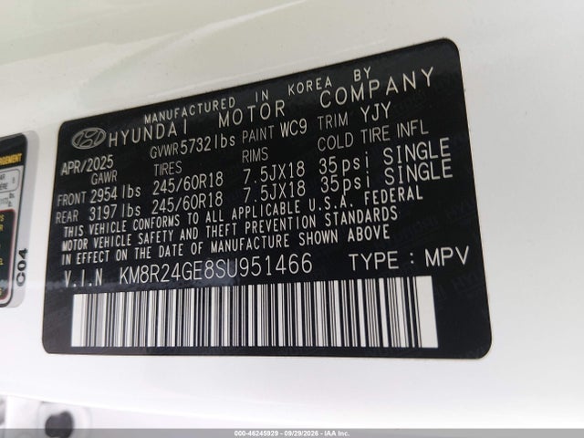 2025 Hyundai Palisade Sel მანქანა იყიდება აუქციონზე, vin: KM8R24GE8SU951466, აუქციონის ნომერი: 46245929