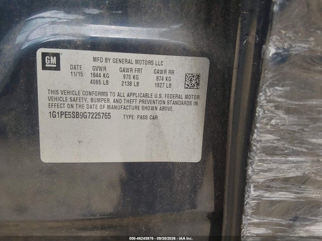 46245976 :رقم المزاد ، 1G1PE5SB9G7225765 vin ، 2016 Chevrolet Cruze Limited 1lt Auto مزاد بيع