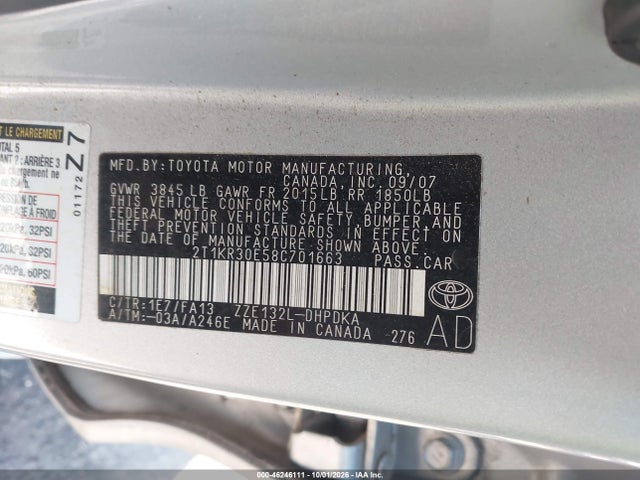 Продаж на аукціоні авто 2008 Toyota Matrix, vin: 2T1KR30E58C701663, номер лоту: 46246111