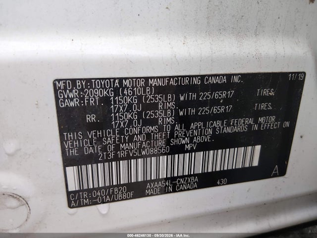 Продажа на аукционе авто 2020 Toyota Rav4 Le, vin: 2T3F1RFV5LW088560, номер лота: 46246130