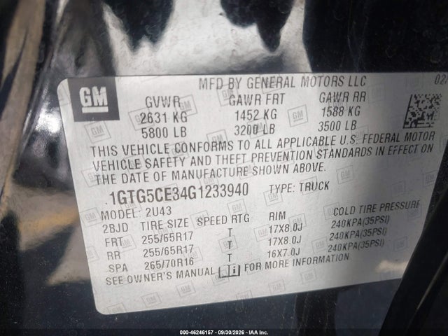 GMC CANYON SLE 2016 1GTG5CE34G1233940 Image 9