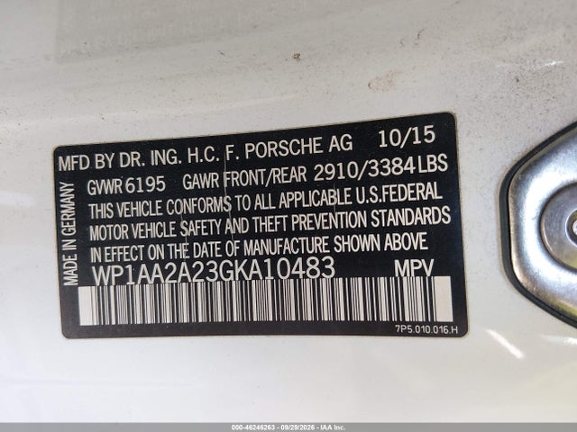 Продаж на аукціоні авто 2016 Porsche Cayenne, vin: WP1AA2A23GKA10483, номер лоту: 46246263