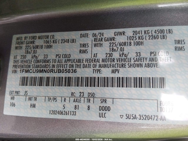 Aukcja sprzedaży 2024 Ford Escape St-line, vin: 1FMCU9MN0RUB05036, numer aukcji: 46246305