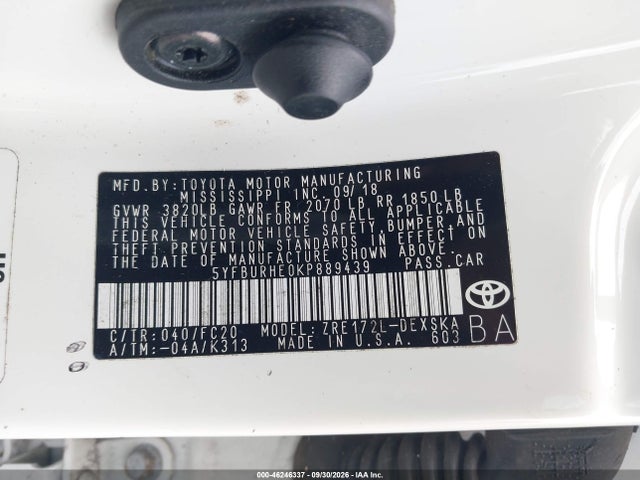 Aukcja sprzedaży 2019 Toyota Corolla Se, vin: 5YFBURHE0KP889439, numer aukcji: 46246337