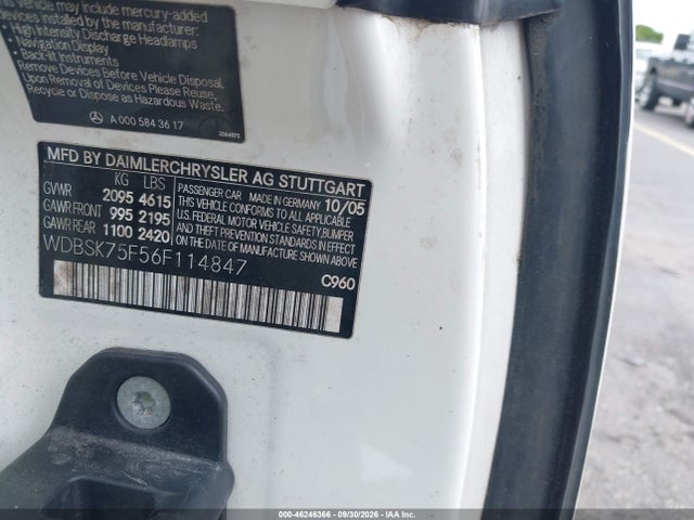 Продаж на аукціоні авто 2006 Mercedes-benz Sl 500, vin: WDBSK75F56F114847, номер лоту: 46246366