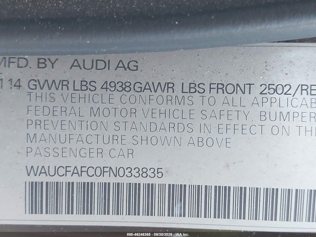 Продажа на аукционе авто 2015 Audi A6 2.0t Premium, vin: WAUCFAFC0FN033835, номер лота: 46246368